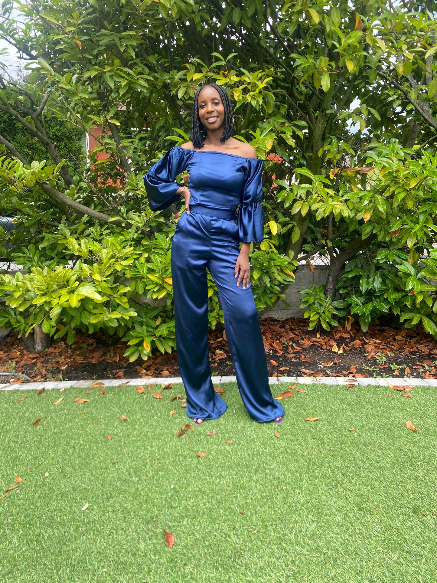 Ensemble Haut et Pantalon Satin Bleu