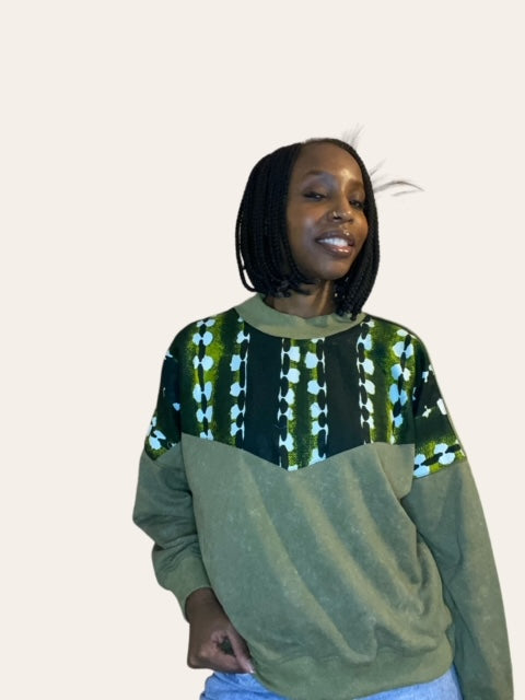 Pull femme vert kaki motif lipé